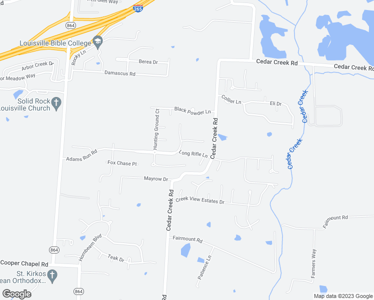 map of restaurants, bars, coffee shops, grocery stores, and more near 9603 Long Rifle Lane in Louisville