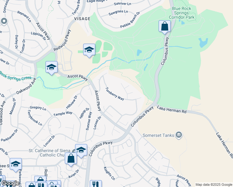 map of restaurants, bars, coffee shops, grocery stores, and more near 154 Turnberry Way in Vallejo