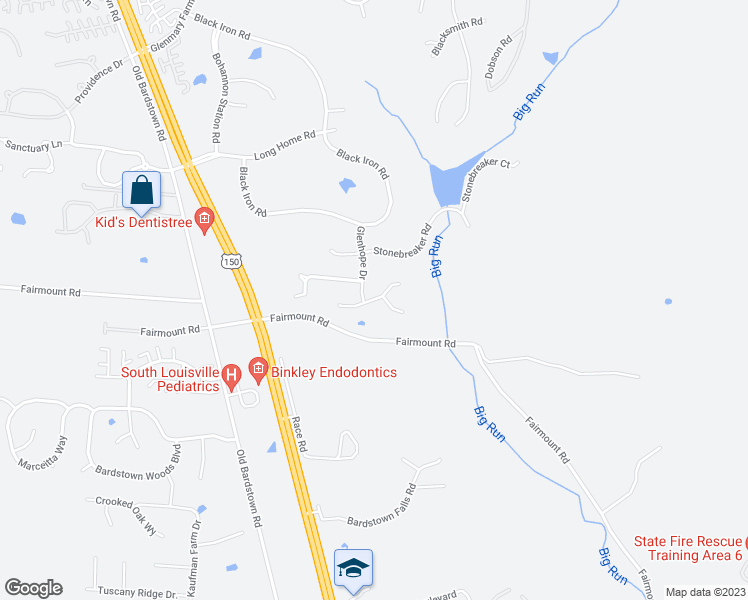 map of restaurants, bars, coffee shops, grocery stores, and more near 10602 Fairmount Falls Way in Louisville