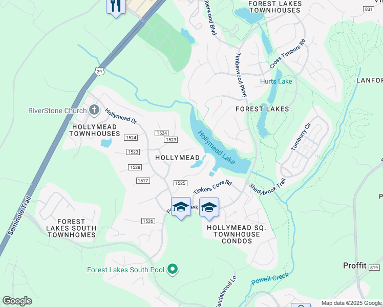 map of restaurants, bars, coffee shops, grocery stores, and more near 1775 Sourwood Place in Charlottesville