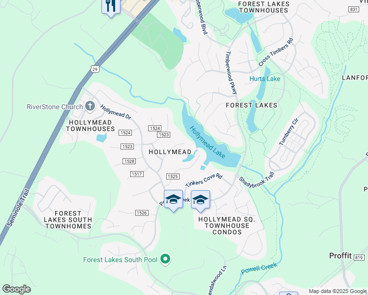 map of restaurants, bars, coffee shops, grocery stores, and more near 1775 Sourwood Place in Charlottesville