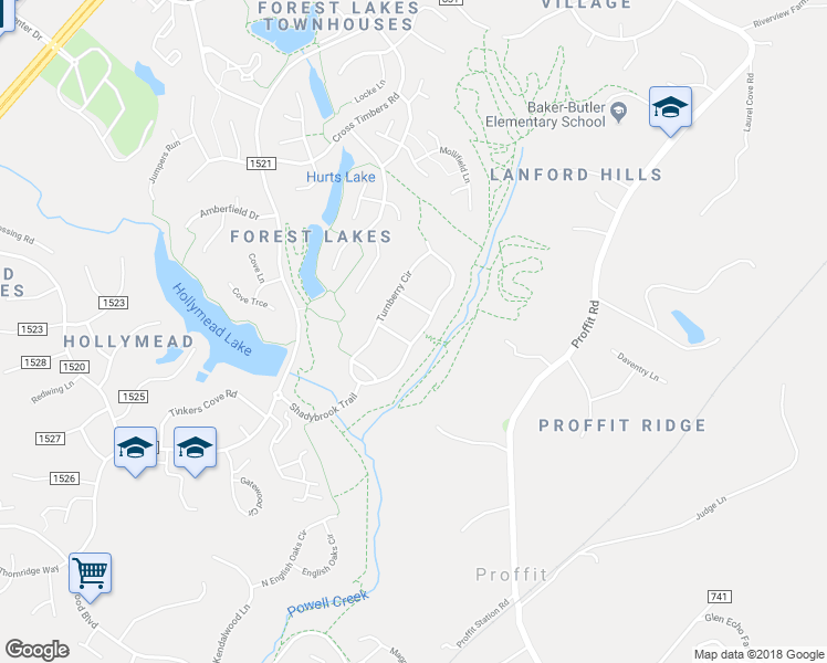 map of restaurants, bars, coffee shops, grocery stores, and more near 3315 Turnberry Circle in Charlottesville