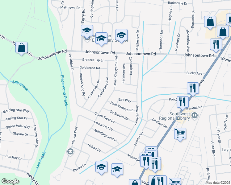 map of restaurants, bars, coffee shops, grocery stores, and more near 5418 Wintergreen Road in Louisville