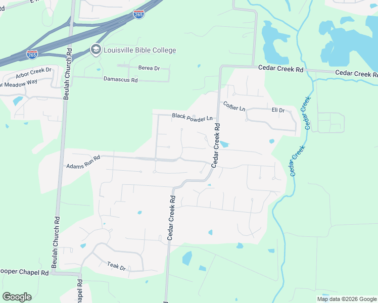 map of restaurants, bars, coffee shops, grocery stores, and more near 8402 Adams Run Road in Louisville