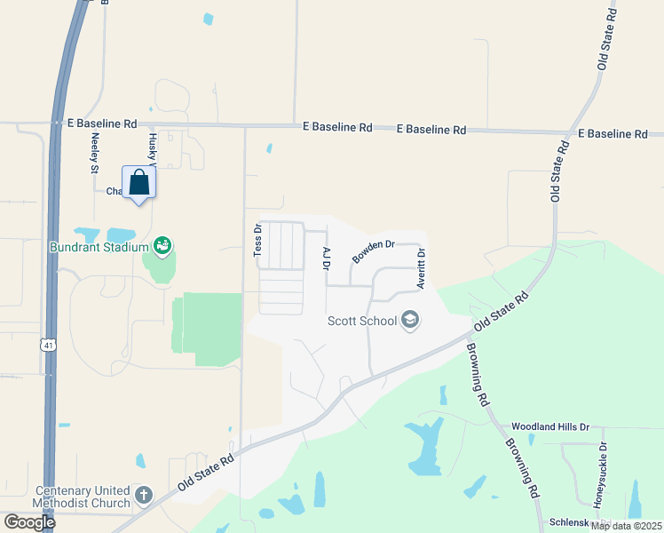 map of restaurants, bars, coffee shops, grocery stores, and more near 15323 AJ Drive in Evansville