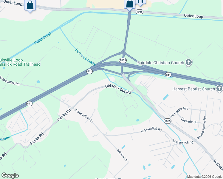 map of restaurants, bars, coffee shops, grocery stores, and more near 6502 Old New Cut Road in Louisville