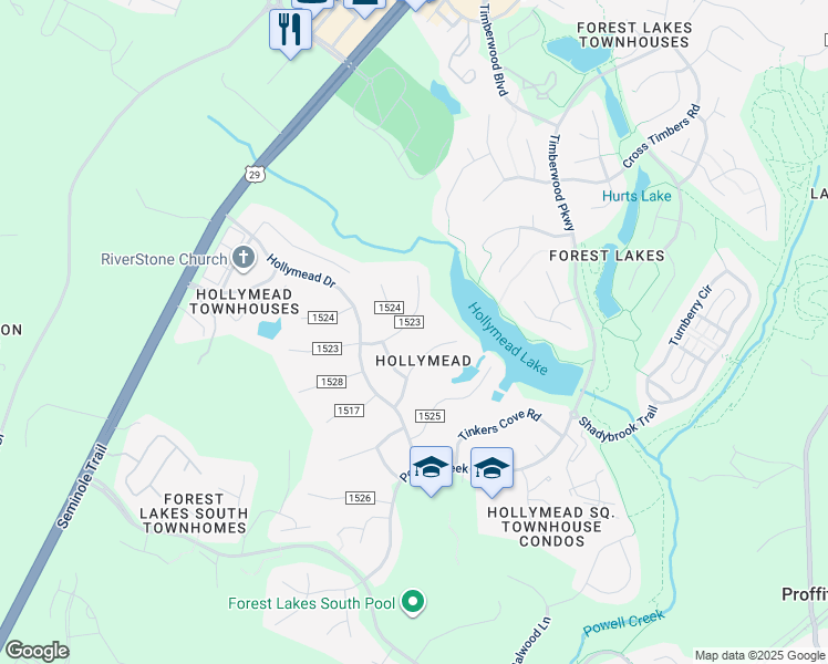 map of restaurants, bars, coffee shops, grocery stores, and more near 1705 Goldentree Place in Charlottesville
