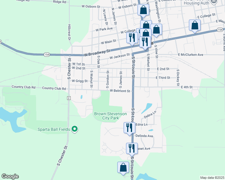map of restaurants, bars, coffee shops, grocery stores, and more near 305 West Belmont Street in Sparta