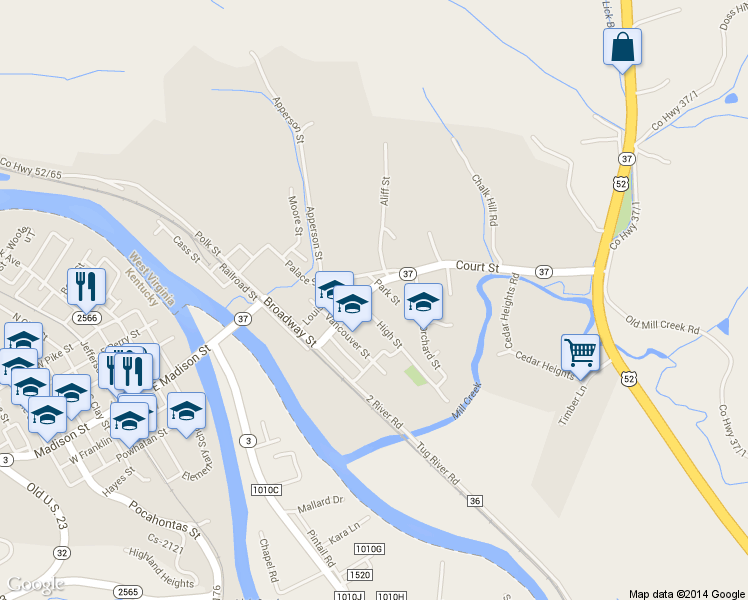 map of restaurants, bars, coffee shops, grocery stores, and more near 26 Meredith Ct in Fort Gay