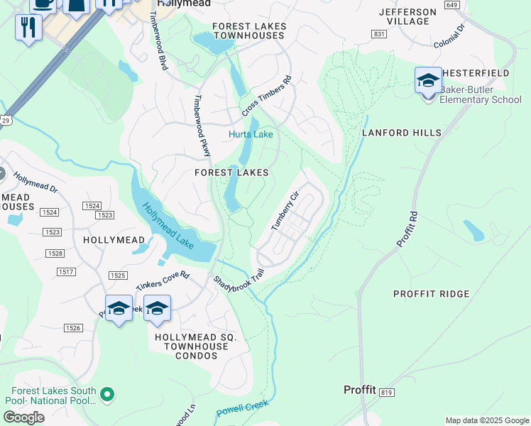 map of restaurants, bars, coffee shops, grocery stores, and more near 3005 Copper Knoll Road in Charlottesville