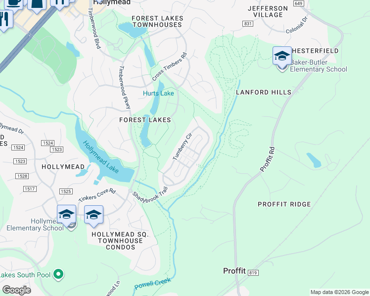 map of restaurants, bars, coffee shops, grocery stores, and more near 3165 Turnberry Circle in Charlottesville