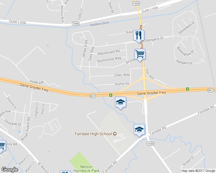 map of restaurants, bars, coffee shops, grocery stores, and more near 713 Shaffer Road in Louisville