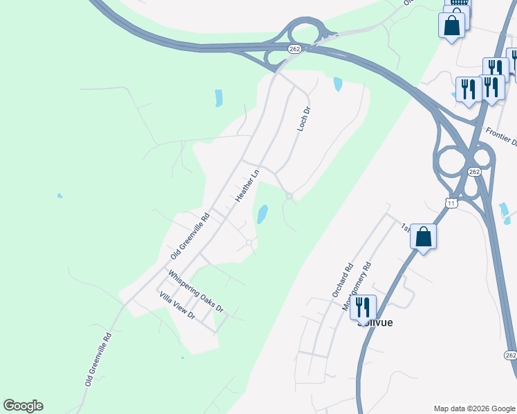map of restaurants, bars, coffee shops, grocery stores, and more near 182 Heather Ln in Staunton