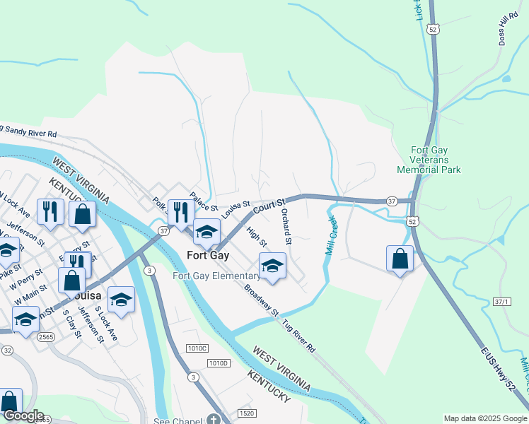 map of restaurants, bars, coffee shops, grocery stores, and more near 26 Meredith Court in Fort Gay