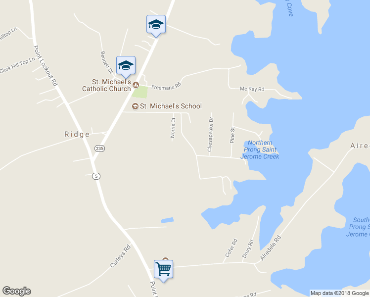 map of restaurants, bars, coffee shops, grocery stores, and more near 49585 Portneys Overlook Road in Ridge