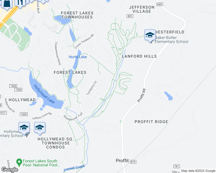 map of restaurants, bars, coffee shops, grocery stores, and more near 3358 Turnberry Circle in Charlottesville