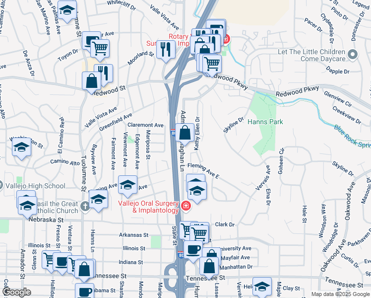 map of restaurants, bars, coffee shops, grocery stores, and more near 420 Admiral Callaghan Lane in Vallejo