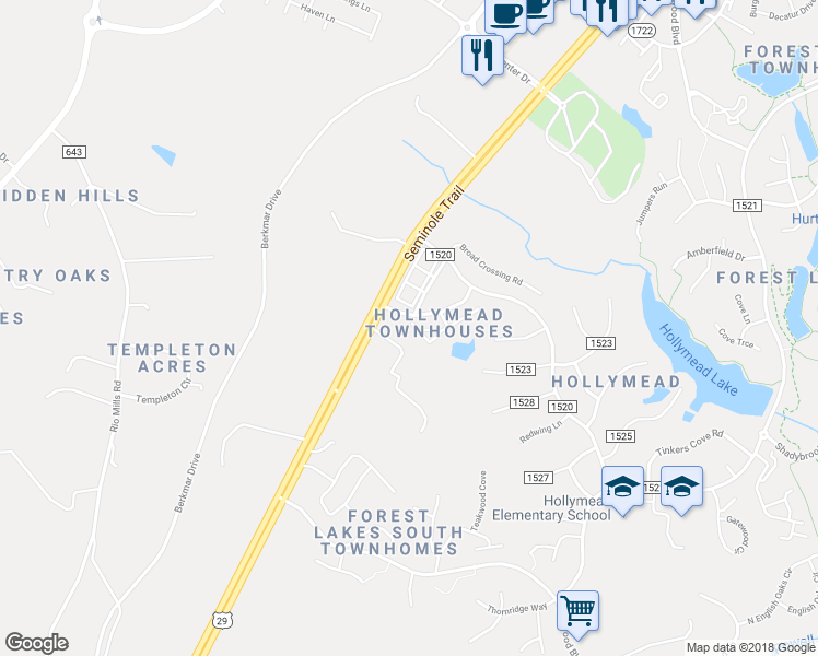 map of restaurants, bars, coffee shops, grocery stores, and more near 1127 Somer Chase Court in Charlottesville