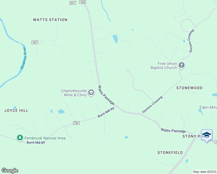 map of restaurants, bars, coffee shops, grocery stores, and more near 3135 Watts Passage in Charlottesville