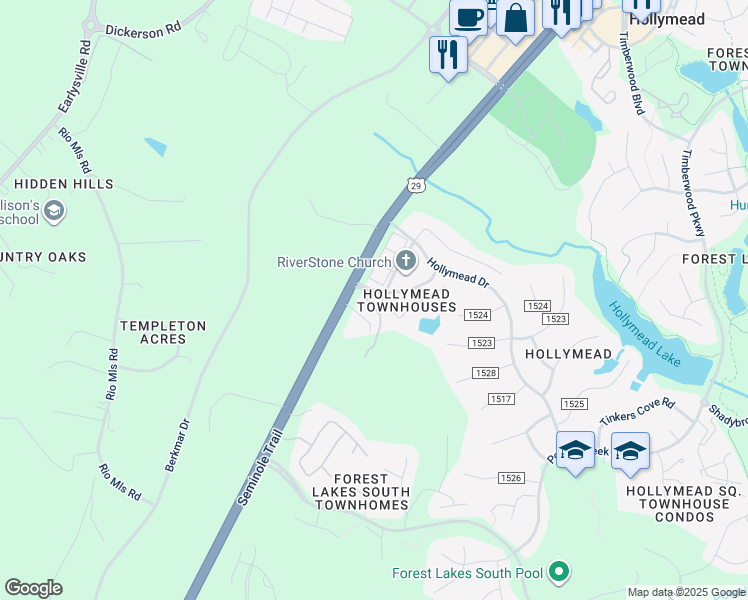 map of restaurants, bars, coffee shops, grocery stores, and more near 2947 Seminole Trail in Charlottesville