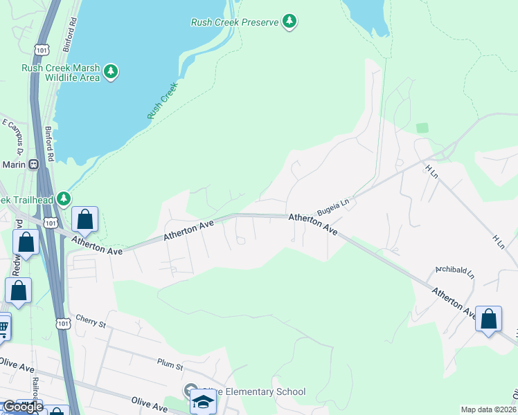 map of restaurants, bars, coffee shops, grocery stores, and more near 755 Atherton Avenue in Novato