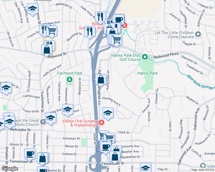 map of restaurants, bars, coffee shops, grocery stores, and more near 420 Admiral Callaghan Lane in Vallejo
