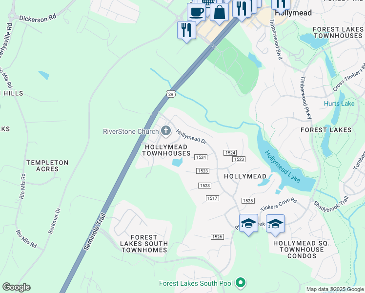 map of restaurants, bars, coffee shops, grocery stores, and more near 1010 Somer Chase Court in Charlottesville