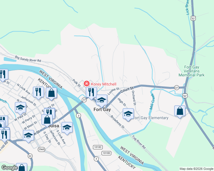 map of restaurants, bars, coffee shops, grocery stores, and more near 17 Loar Street in Fort Gay