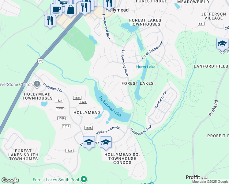 map of restaurants, bars, coffee shops, grocery stores, and more near 2995 Cove Trce in Charlottesville