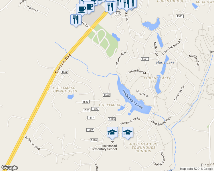 map of restaurants, bars, coffee shops, grocery stores, and more near 1750 Goldentree Place in Charlottesville
