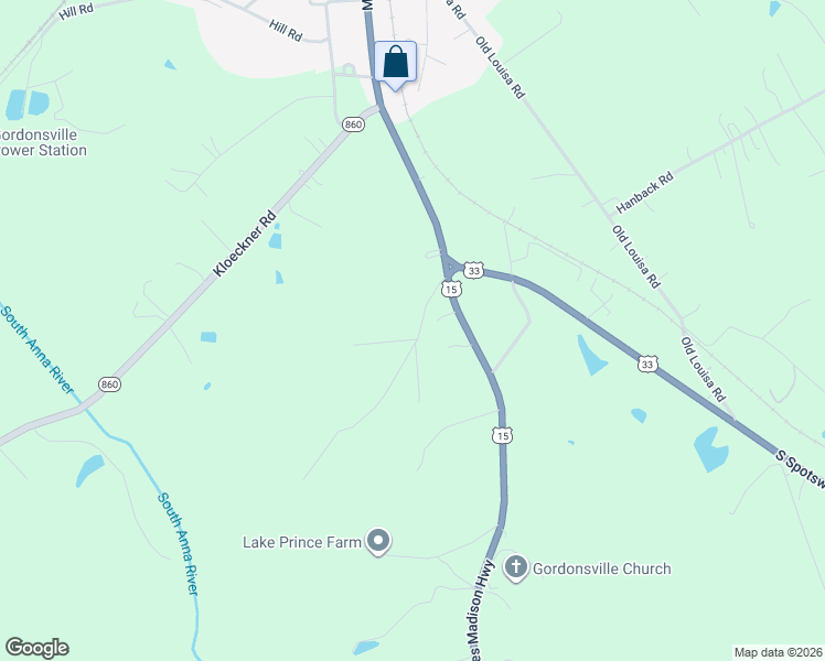 map of restaurants, bars, coffee shops, grocery stores, and more near 142 Jefferson Lane in Gordonsville