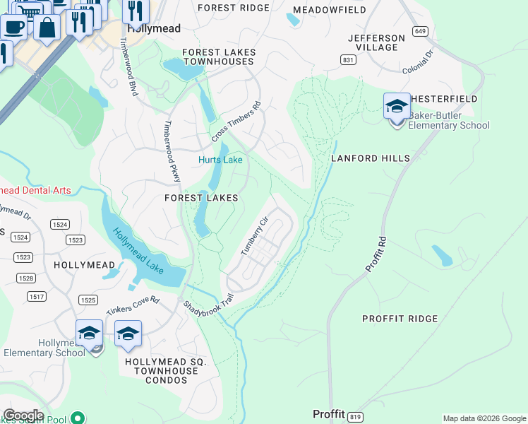 map of restaurants, bars, coffee shops, grocery stores, and more near 3124 Turnberry Circle in Charlottesville