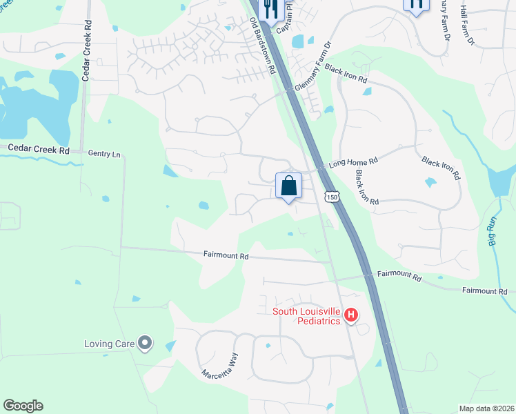 map of restaurants, bars, coffee shops, grocery stores, and more near 10112 Landwood Drive in Louisville