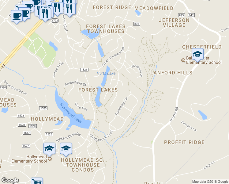 map of restaurants, bars, coffee shops, grocery stores, and more near 3042 Copper Knoll Road in Charlottesville