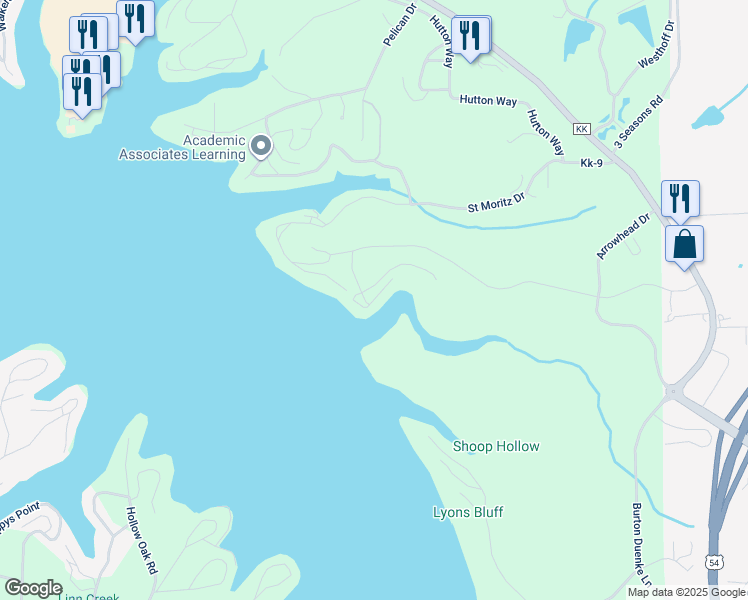 map of restaurants, bars, coffee shops, grocery stores, and more near Serene Court in Osage Beach