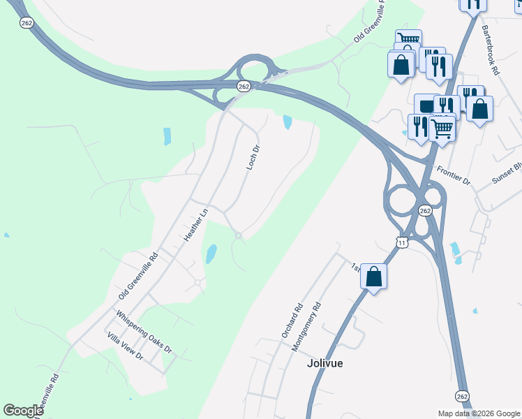 map of restaurants, bars, coffee shops, grocery stores, and more near 45 Fairfield Drive in Staunton