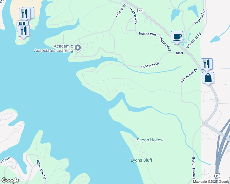map of restaurants, bars, coffee shops, grocery stores, and more near Serene Court in Osage Beach