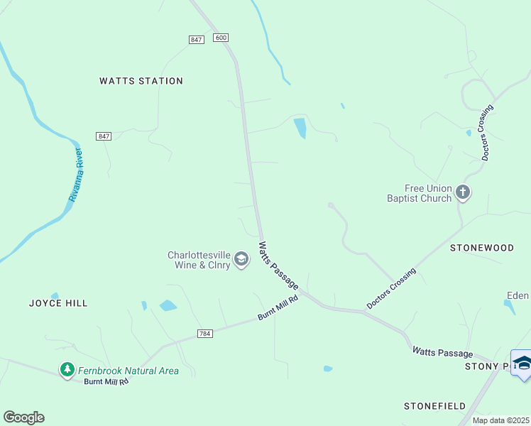 map of restaurants, bars, coffee shops, grocery stores, and more near 3135 Watts Passage in Charlottesville