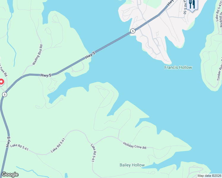 map of restaurants, bars, coffee shops, grocery stores, and more near 100-298 Plaza Gardens Court in Camdenton