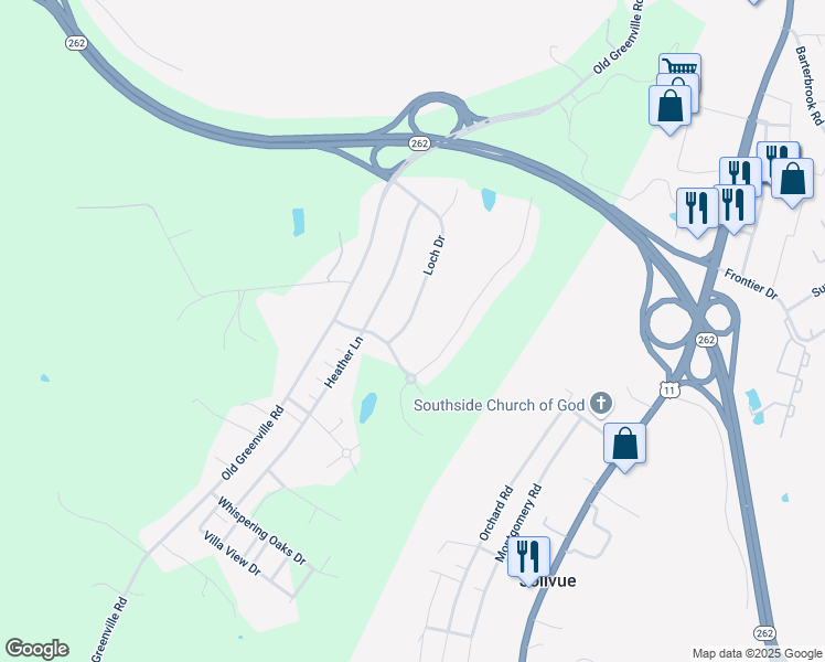 map of restaurants, bars, coffee shops, grocery stores, and more near 22 Fairfield Drive in Staunton