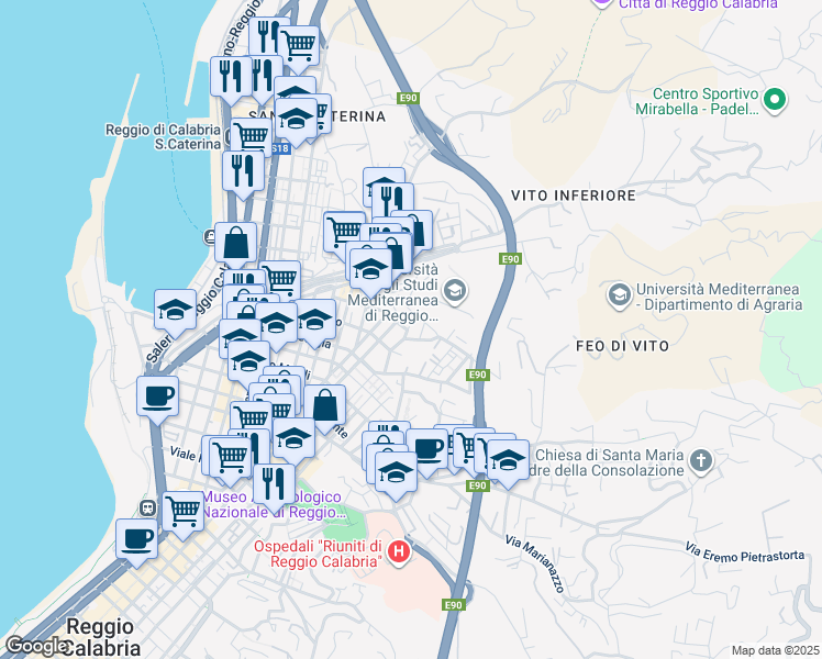 map of restaurants, bars, coffee shops, grocery stores, and more near 14 Via Tremulini in Reggio Calabria