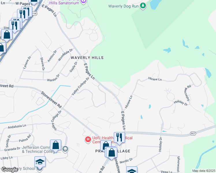 map of restaurants, bars, coffee shops, grocery stores, and more near 4218 Wine Cellar Court in Louisville