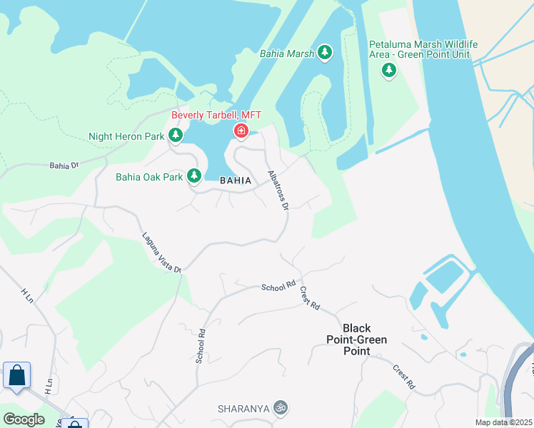 map of restaurants, bars, coffee shops, grocery stores, and more near 110 Baruna Court in Novato