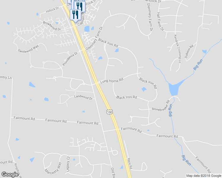 map of restaurants, bars, coffee shops, grocery stores, and more near 10715 Black Iron Road in Louisville