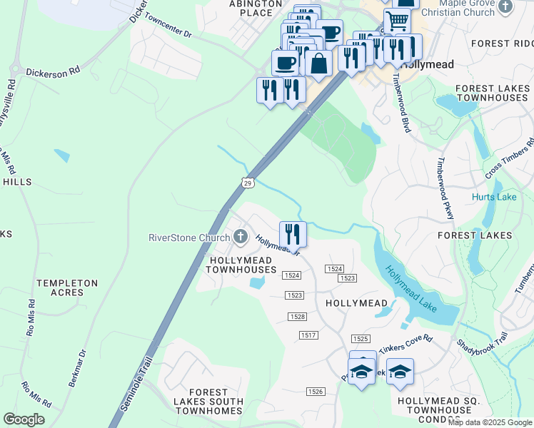 map of restaurants, bars, coffee shops, grocery stores, and more near 1542 Broad Crossing Road in Charlottesville