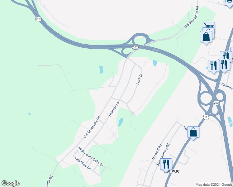 map of restaurants, bars, coffee shops, grocery stores, and more near 800 Old Greenville Road in Staunton