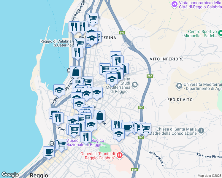 map of restaurants, bars, coffee shops, grocery stores, and more near 14 Via Tremulini in Reggio Calabria