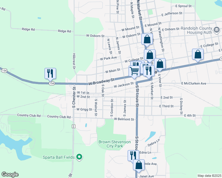map of restaurants, bars, coffee shops, grocery stores, and more near 334 West Jackson Street in Sparta