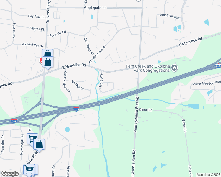map of restaurants, bars, coffee shops, grocery stores, and more near 8809 Astrid Avenue in Louisville
