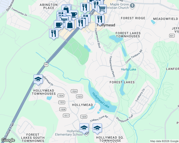 map of restaurants, bars, coffee shops, grocery stores, and more near 1705 Jumpers Run in Charlottesville
